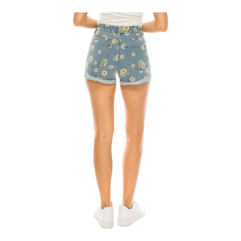 NWT Cali 1850 High Waisted Sunflower Denim Shorts Size 0